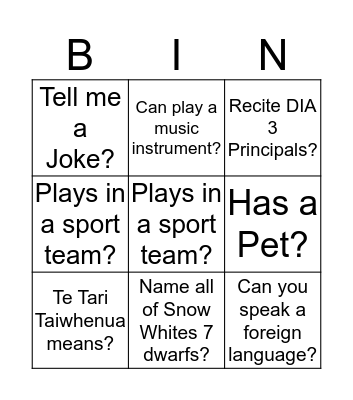 Let's Get To Know Each Other! Bingo Card