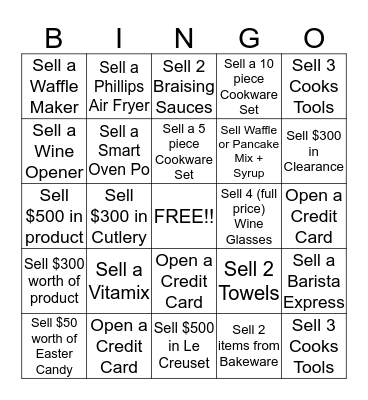 Start Date 3/30/17 End Date 4/6/17 Bingo Card