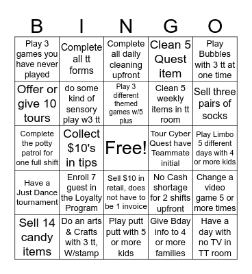 Kids Quest Board #1 Bingo Card