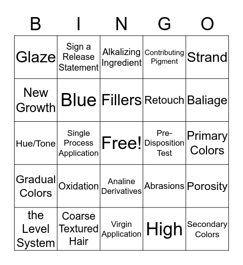 Milady Chapter 21 Hair Color Bingo Card