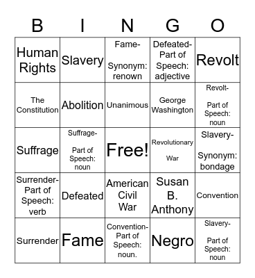 US History, Government, & Human Rights Bingo Card