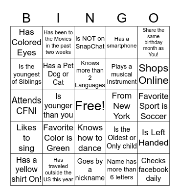 Odeelia Youth  Bingo Card