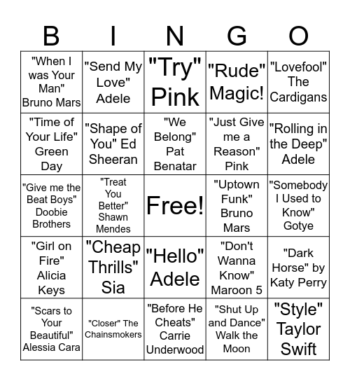 Mix 96.1 Bingo! Bingo Card