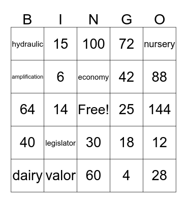 Vocabulary Bingo Card