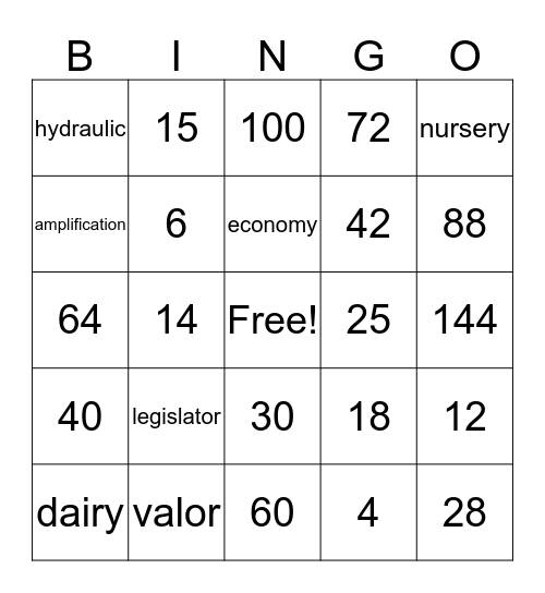 Vocabulary Bingo Card