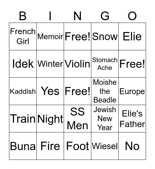 Night Bingo Game By Dylan Ayer English: B Bingo Card