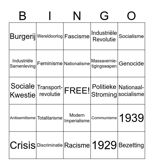 Begrippenbingo Card