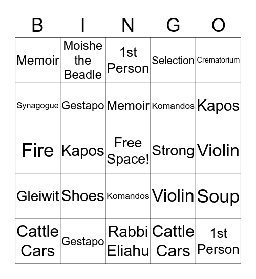 Night Bingo Card