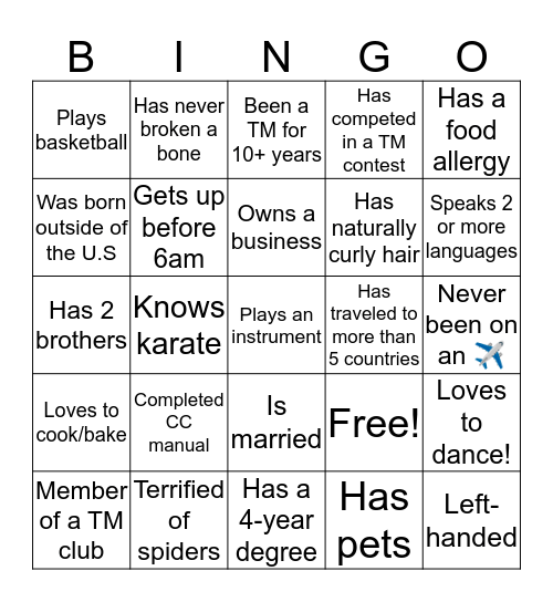 Toastmasters Bingo Card