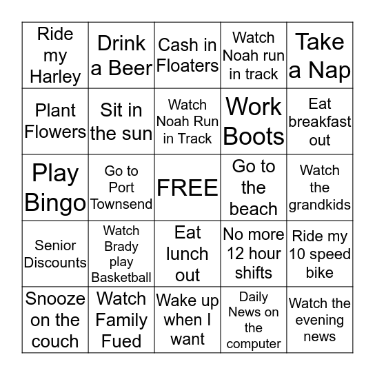 RETIREMENT BINGO Card