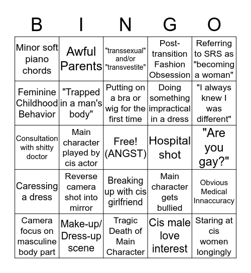 Trans Woman Movie Bingo Card