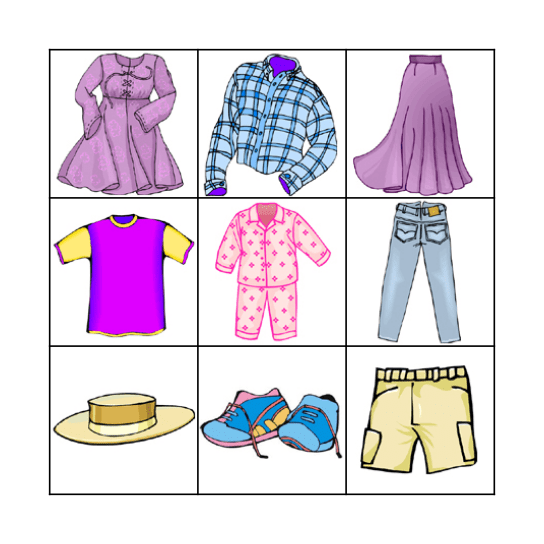 clothes Bingo Card