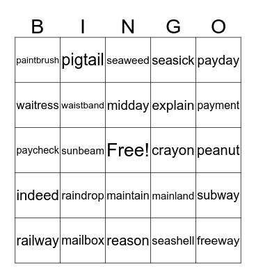 Phonics for Reading Challenge Words Grade 2 Lessons1-5 Bingo Card