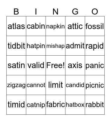 Phonics for Reading Challenge Words Grade 1 Lessons1-5 Bingo Card
