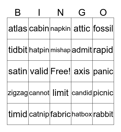 Phonics for Reading Challenge Words Grade 1 Lessons1-5 Bingo Card