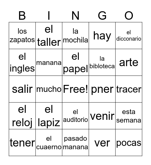 Español  Bingo Card