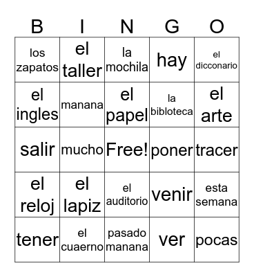 Español  Bingo Card