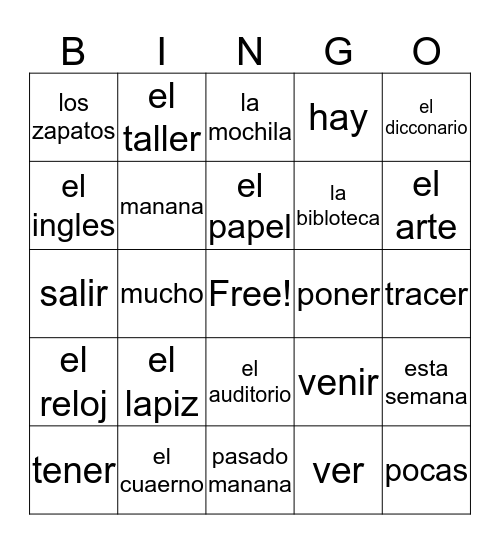 Español  Bingo Card