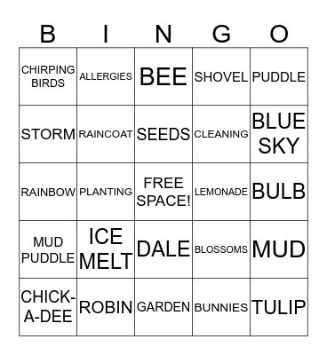 HAPPY SPRING!  Bingo Card