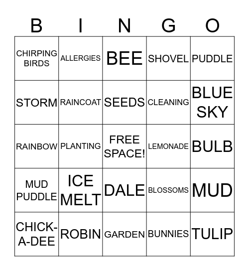 HAPPY SPRING!  Bingo Card