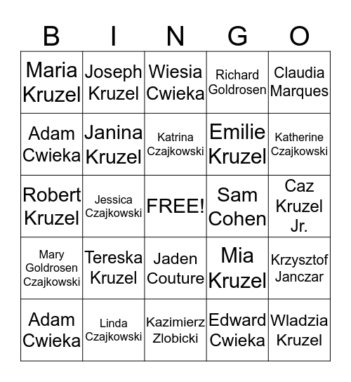 Kruzel family reunion picnic 6-30-2013 Bingo Card