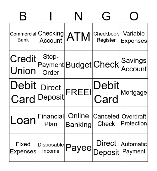 Budgets & Checking Accounts Bingo Card