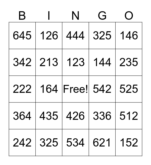 Place Value Bingo Card