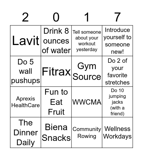 Emerging Trends in Wellness Conference 2017 Bingo Card