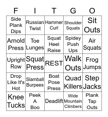 Fitspiration Fitness Bingo Card