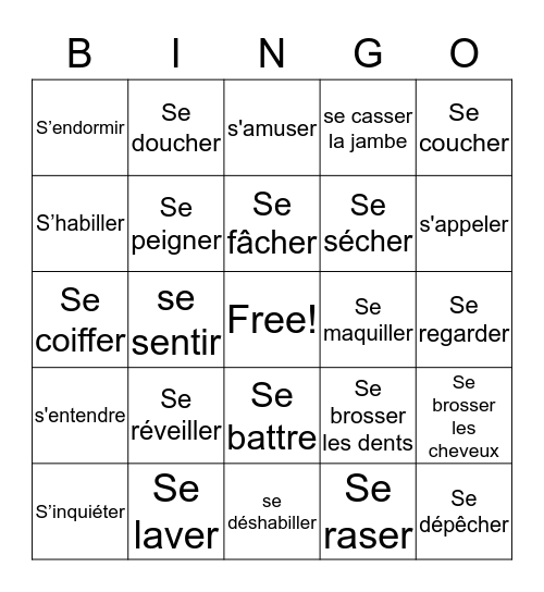 Les verbes refléchis Bingo Card
