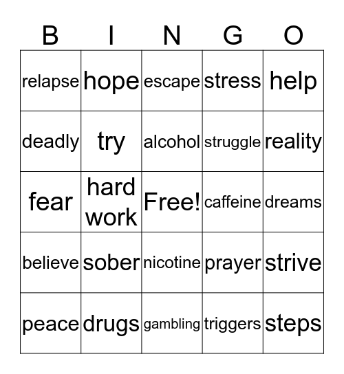 Kick your addiction Bingo Card