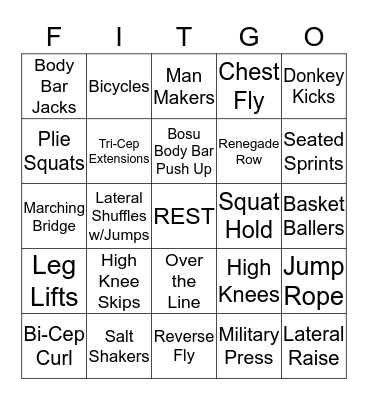 Fitspiration Fitness Bingo Card