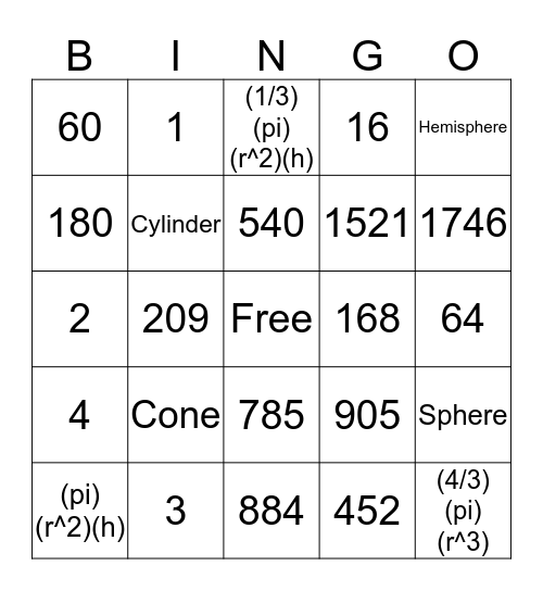 Volume Review  Bingo Card