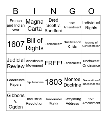 STAAR Bingo Card