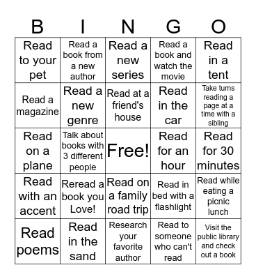 Spring Break Reading Challenge Bingo Card