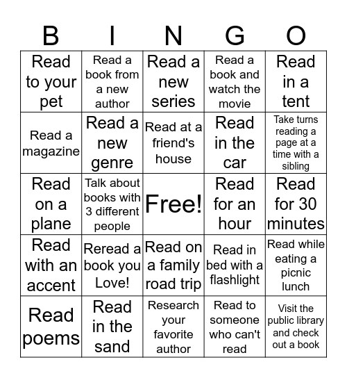 Spring Break Reading Challenge Bingo Card