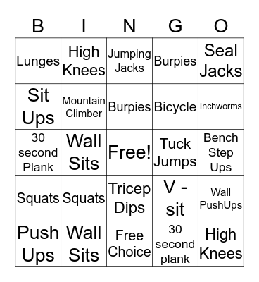 Fitness Bingo Card