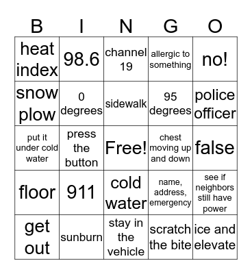 Emergency Skills Bingo Card