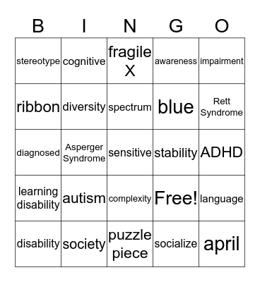 Autism Awareness Bingo Card
