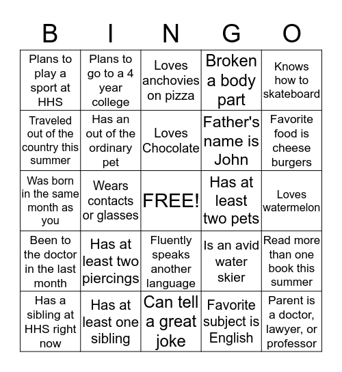 Biographical BINGO Card