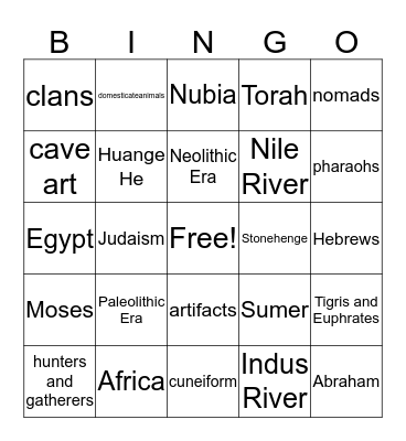 WORLD HISTORY I  (SOLS 2-3) Bingo Card