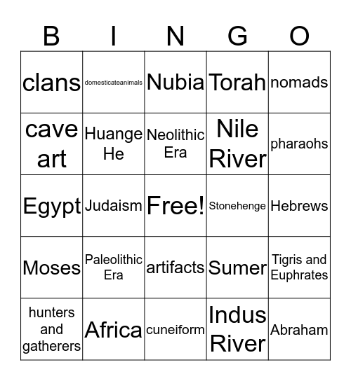 WORLD HISTORY I  (SOLS 2-3) Bingo Card