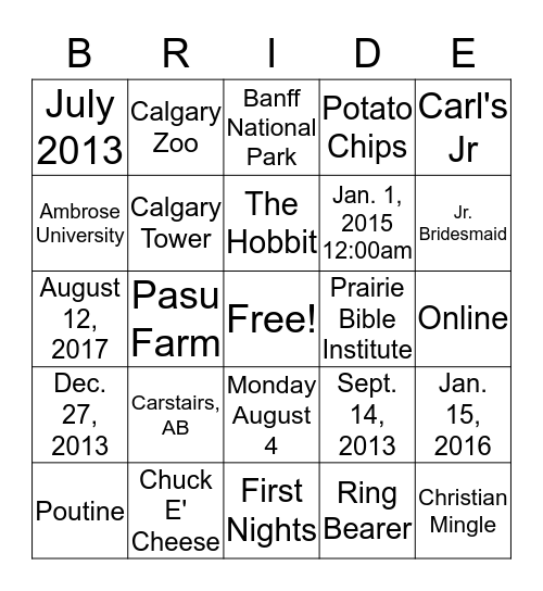 Untitled BRIDE Bingo Card