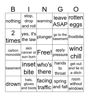 Emergency Skills Bingo Card