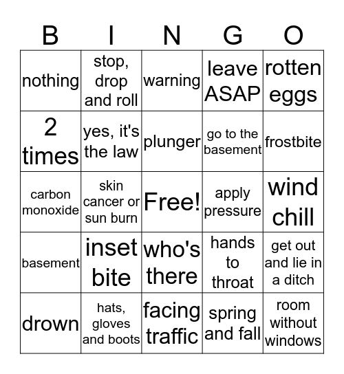 Emergency Skills Bingo Card