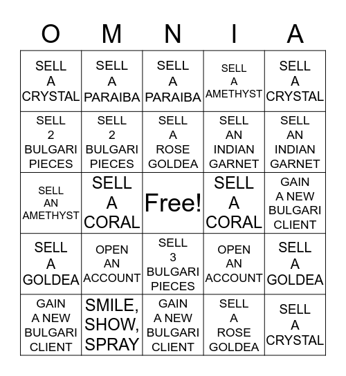 BVLGARI Bingo Card