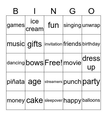 Birthday Bingo Card