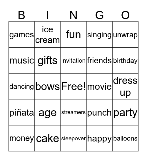 Birthday Bingo Card