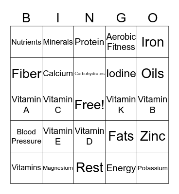 Nutrition Review  Bingo Card