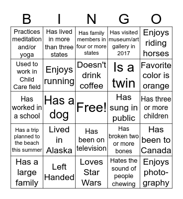 TIKES Bingo Card